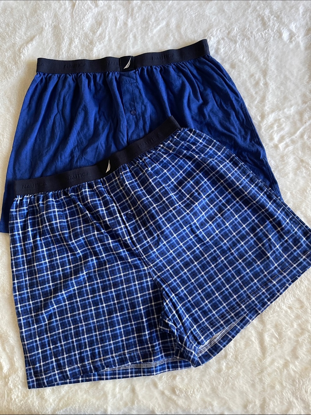 Nautica Men's Stretch Waist Navy & Blue Plaid Cotton Boxer Shorts Bundle SZ L